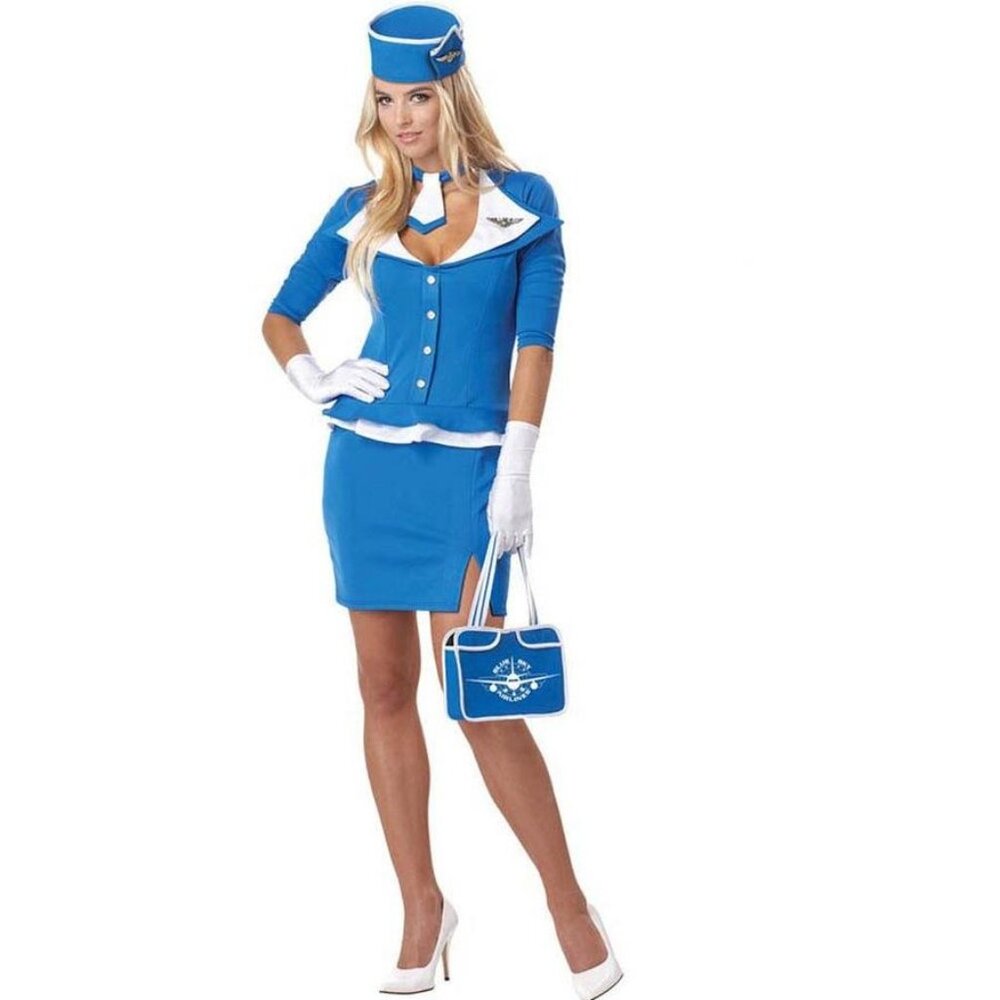RETRO STEWARDESS Blue Halloween Costume!!! Women's  Medium 8-10 NEW!